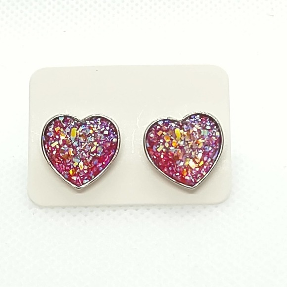Boutique Jewelry - 5/$25 Heart Shaped Druzy Earrings Iridescent Studs Heart Shaped Earrings $6 SHIP